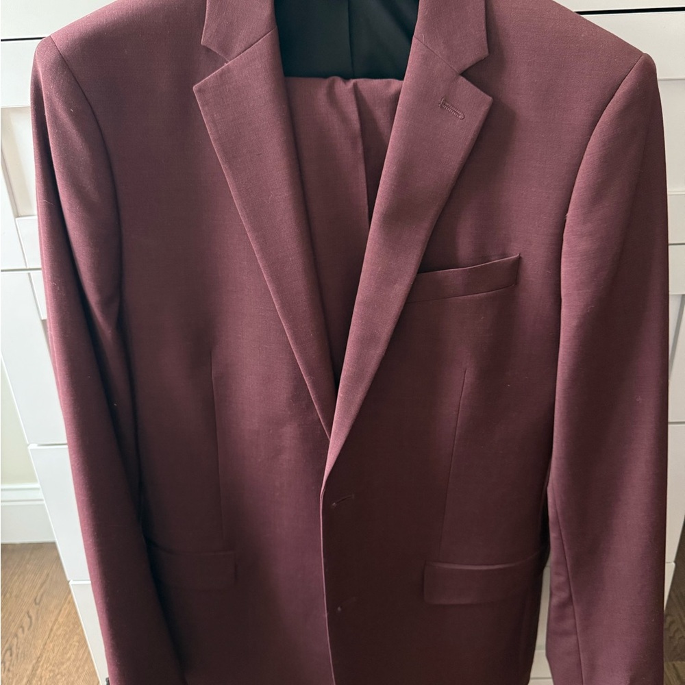Express Extra Slim Burgundy Wool-Blend Modern Tech Two Piece Suit